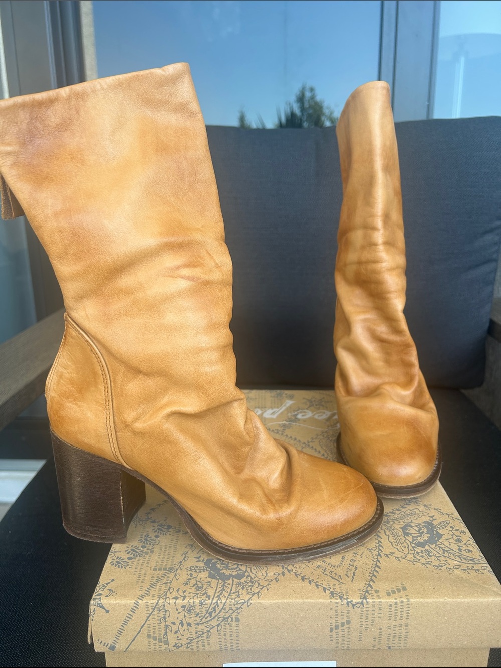 Free People Elle Tan Mid-Calf Block Heel Boots - Picture 4 of 4
